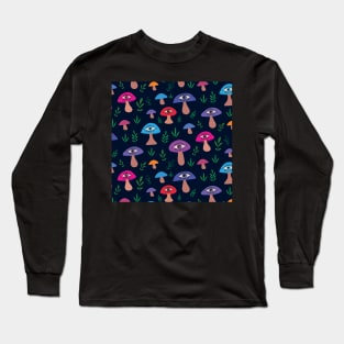 Trippy psychedelic  surreal mushroom pattern with eyes and leaves Long Sleeve T-Shirt